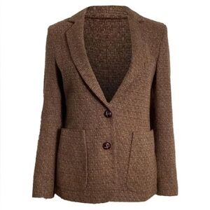 VTG Oscar de la Renta Wool Blend Tweed Blazer Jacket Preppy Academia Brown 10 *M